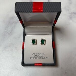 Lab created Emerald Sterling Silver Earrings. NWT